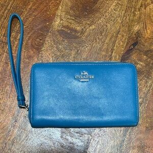 Coach Peacock Blue Leather Wristlet